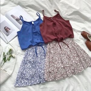 Set: Single-Breasted Camisole Top & Floral A-Line Skirt